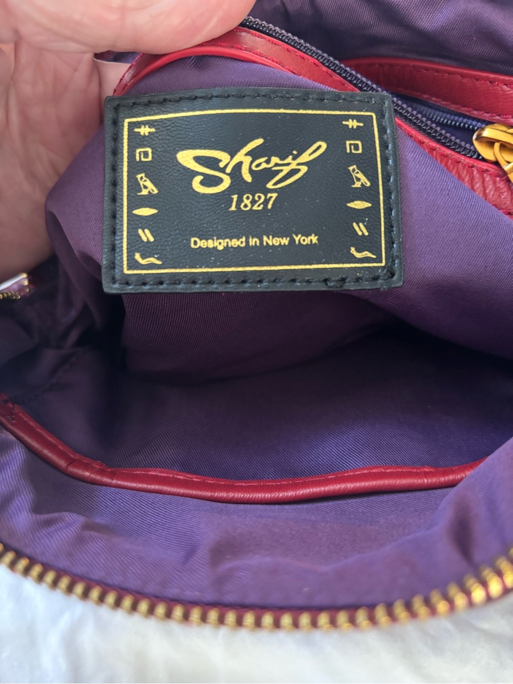 Sharif Burgundy Red Leather Crossbody Bag with Gold Lion Ring Vintage - Picture 5 of 8